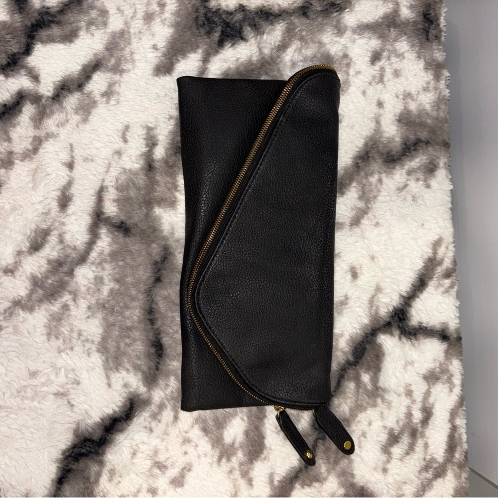 Black Leather Zip Clutch